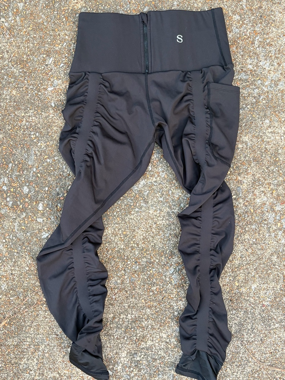 Skinnify Zip Up Band Leggings Compression Ruched Black Workout Gym Active Sz M